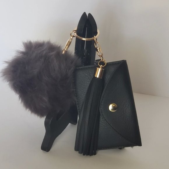 Black w/Black Pom Mini Purse Tassel